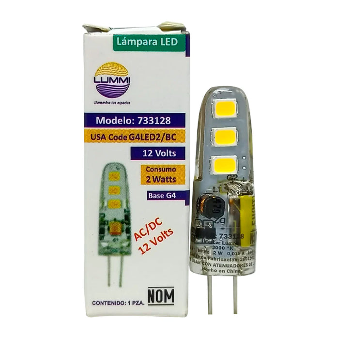 Foco LED G4 Tipo Cacahuate 2W 12V Blanco Cálido