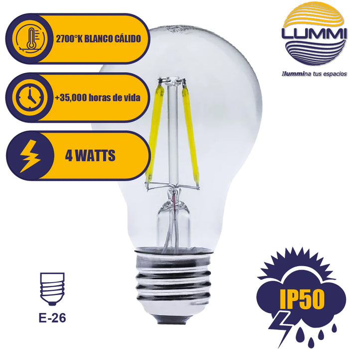 Foco LED Filamento A60 4W Base E26 460 lm