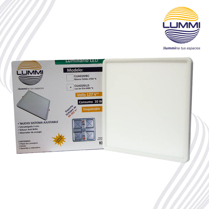 Panel LED cuadrado de empotrar serie CUAD 7W / 20W para plafón falso o bote integral