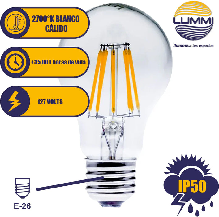 Foco LED Filamento A60 8W Base E26 820 lm