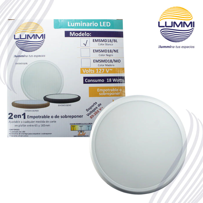 Luminaria LED circular 18W empotrar o sobreponer CCT 3 tonos