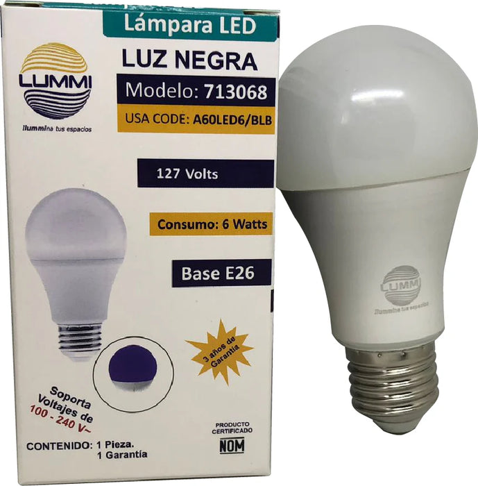 Foco LED 6W Luz Negra UV A60 E26 (A60LED6/BLB)