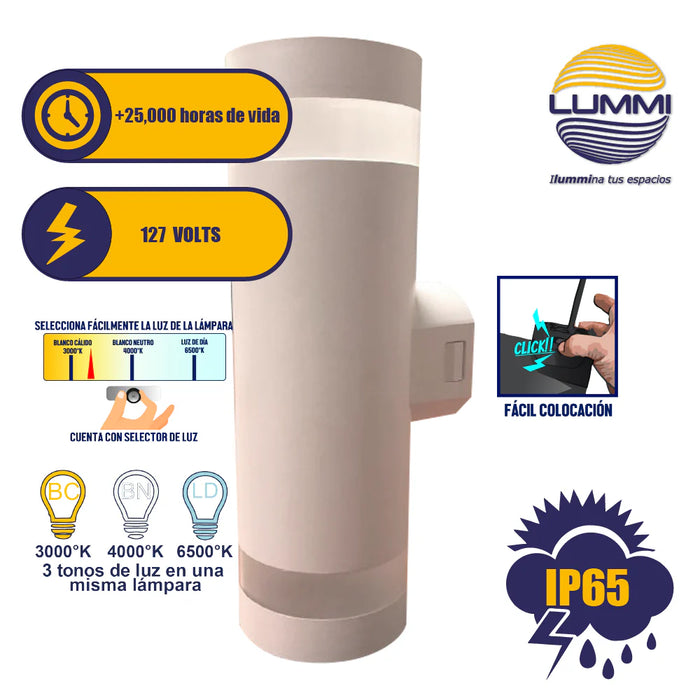 Arbotante LED cilíndrico de 18W (Blanco/Negro)