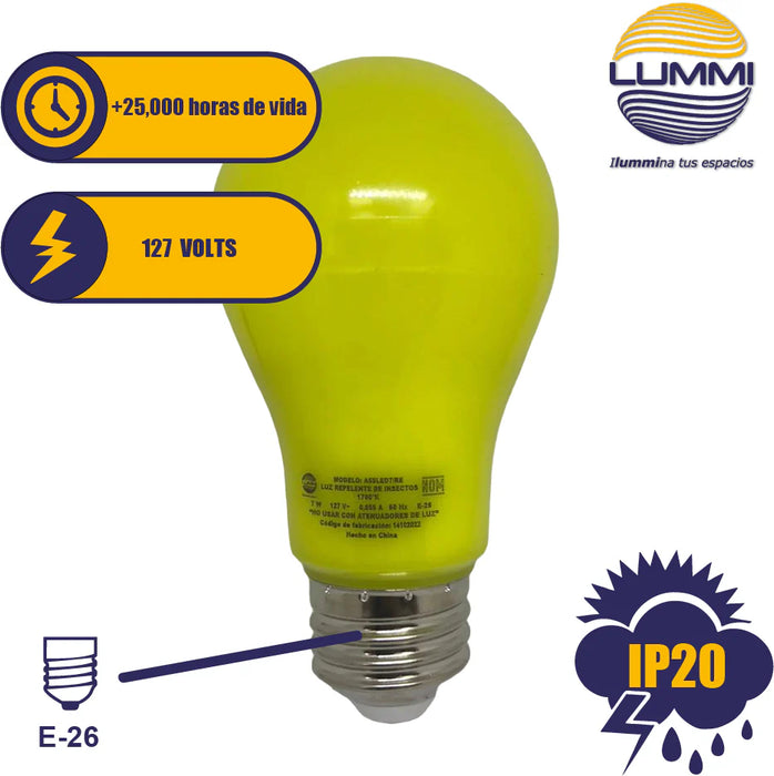 Foco LED Antimosquitos 7W A60 Luz Amarilla E26