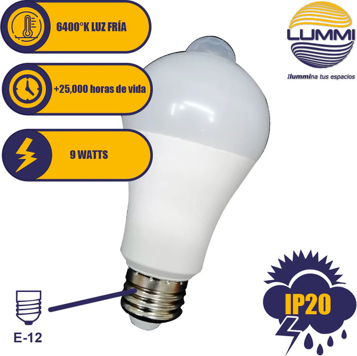 Foco LED Inteligente 9W A60 con Fotocelda y Sensor de Movimiento E26