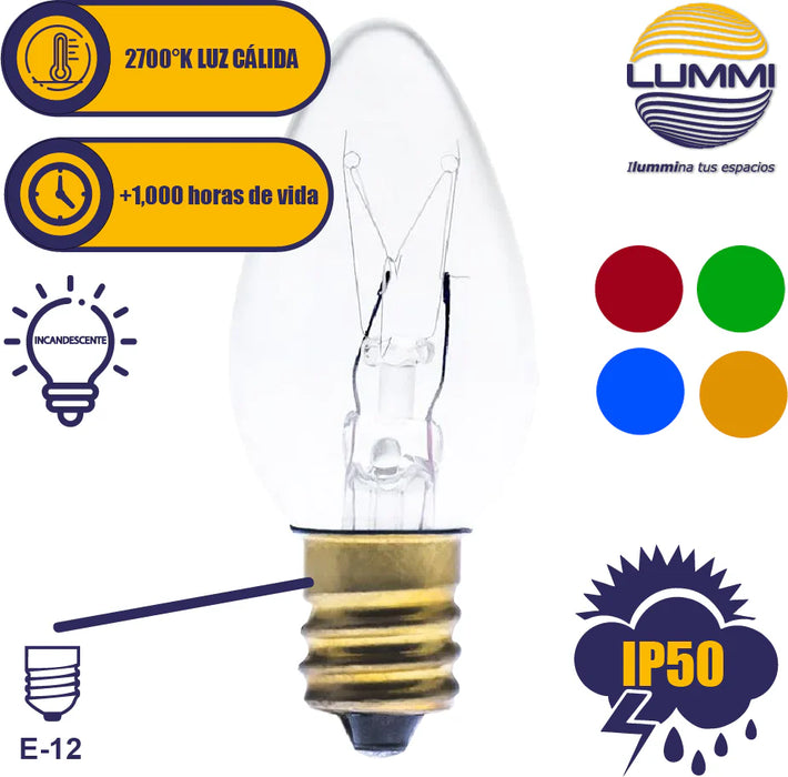 Foco Vela Incandescente C7.5 7.5W Base E12 Decorativo