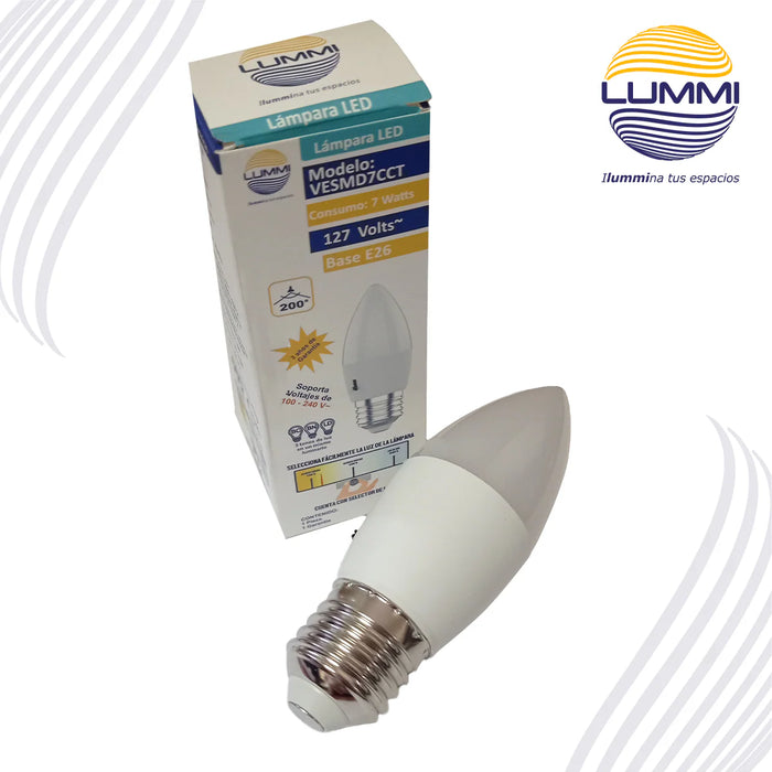 Foco LED tipo Vela 7W 3 tonalidades de luz E26 (VESMD7CCT)
