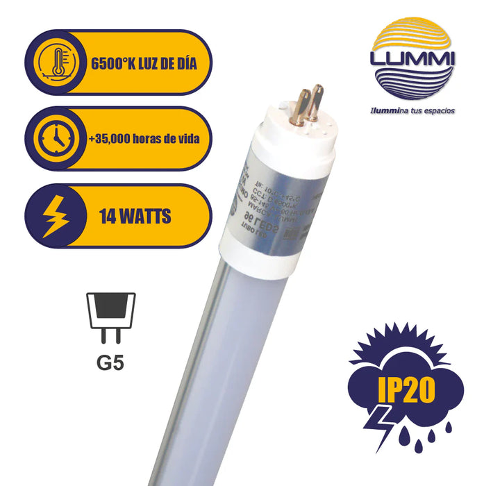 Luminaria LED T5 14W 6500K con Difusor Opalino Base G5