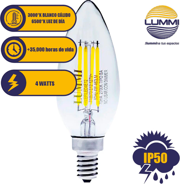 Foco LED Vela Filamento 4W E12 / E14 460 lm (BC / LD)