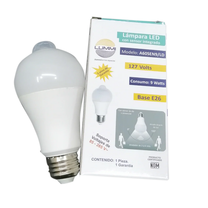 Foco LED Inteligente 9W A60 con Fotocelda y Sensor de Movimiento E26