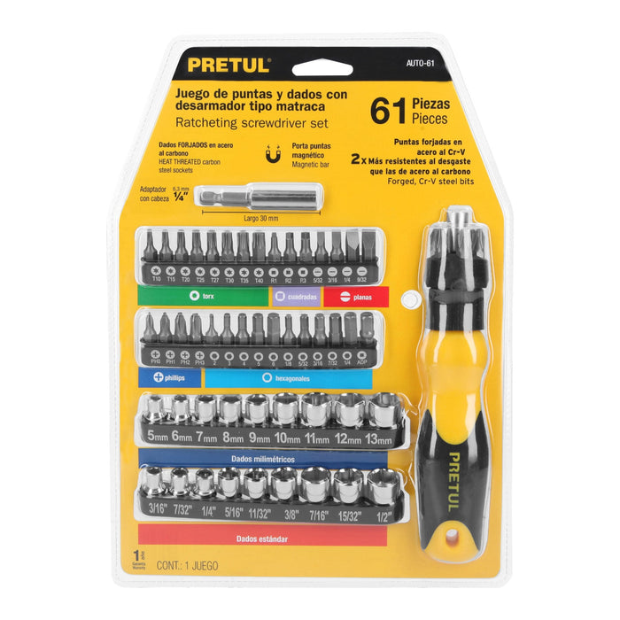 Desarmador tipo "Matraca" Con 35 puntas y 18 Dados Pretul AUTO-61