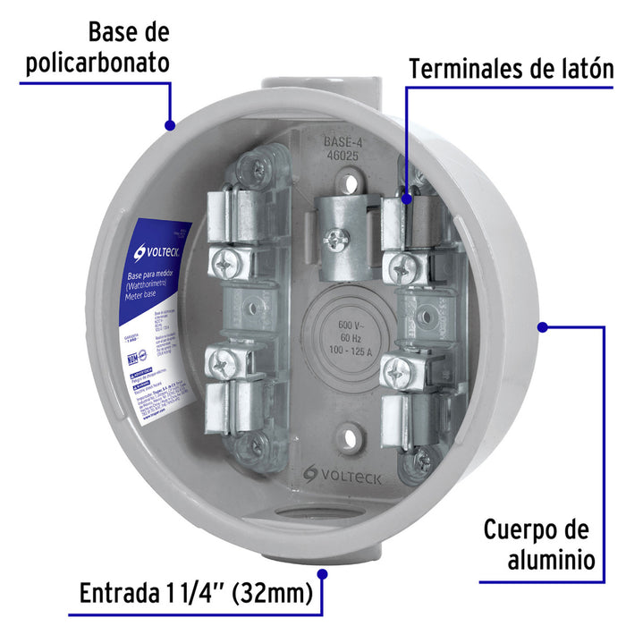 Base para Whatthorímetro 4 terminales Volteck BASE-4