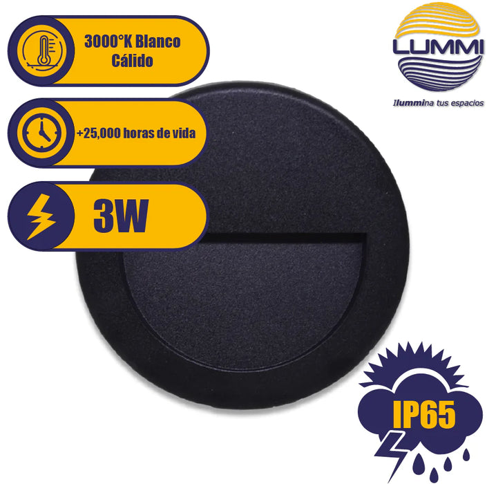 Luminario LED de pared redondo negro 3W IP65 (RP3NE/BC – RP3NE/LD)
