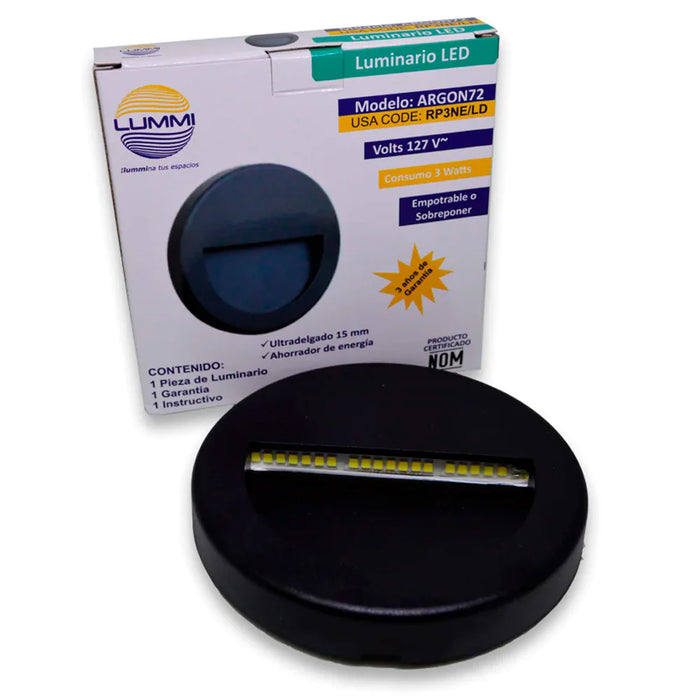 Luminario LED de pared redondo negro 3W IP65 (RP3NE/BC – RP3NE/LD)