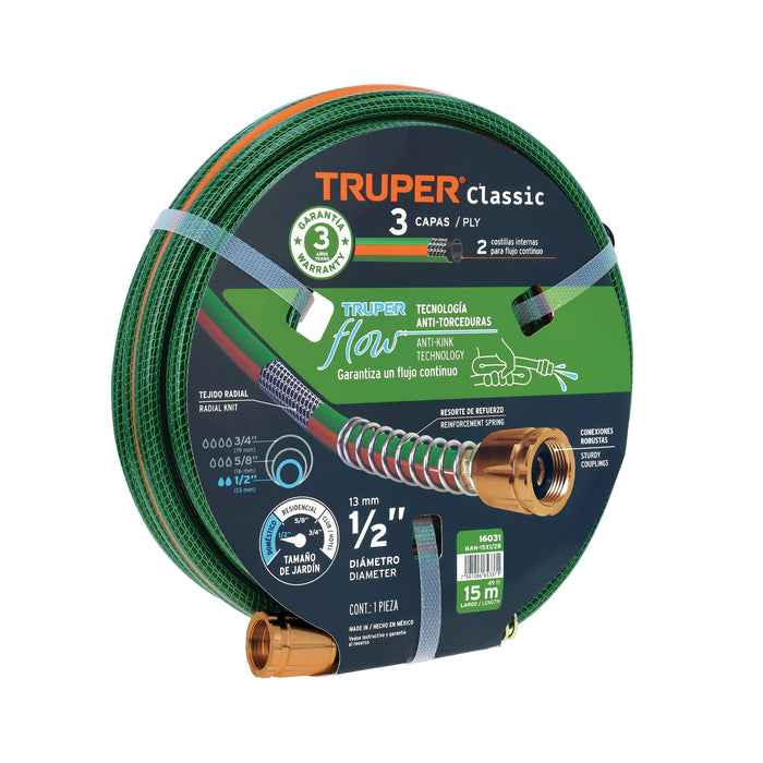 Manguera de 1/2" Reforzada, 3 capas Truper MAN-15X1/2R