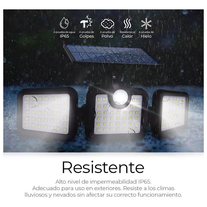 Lámpara Solar con 3 Cabezales Ajustables y Sensor de Movimiento - 108 LEDs