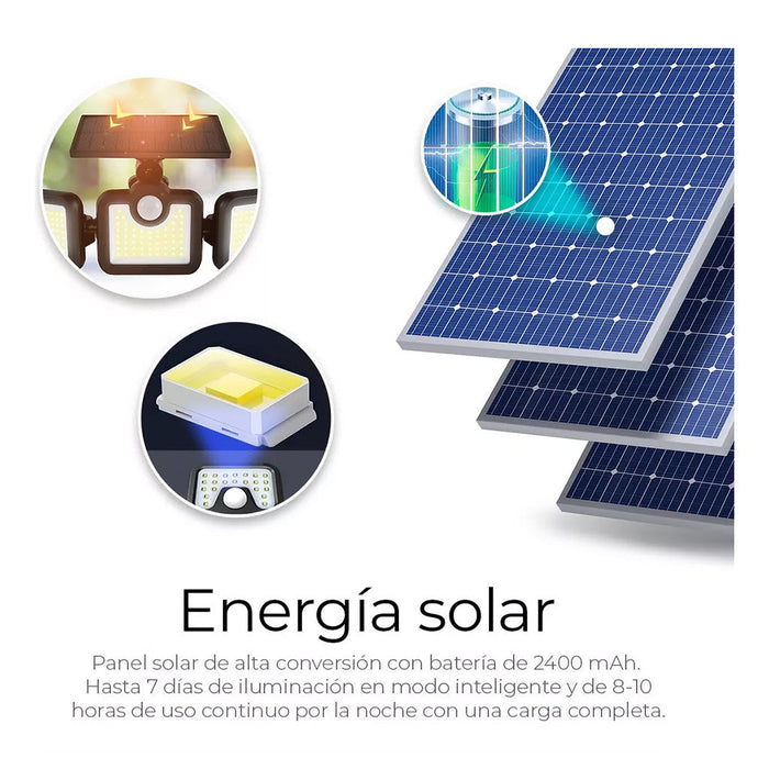 Lámpara Solar con 3 Cabezales Ajustables y Sensor de Movimiento - 108 LEDs