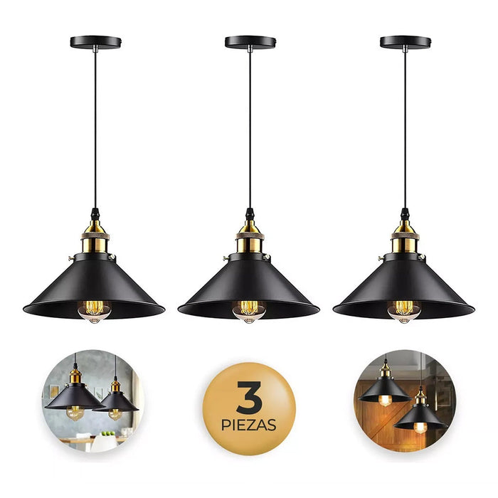 Lámpara Colgante Industrial de 3 Piezas