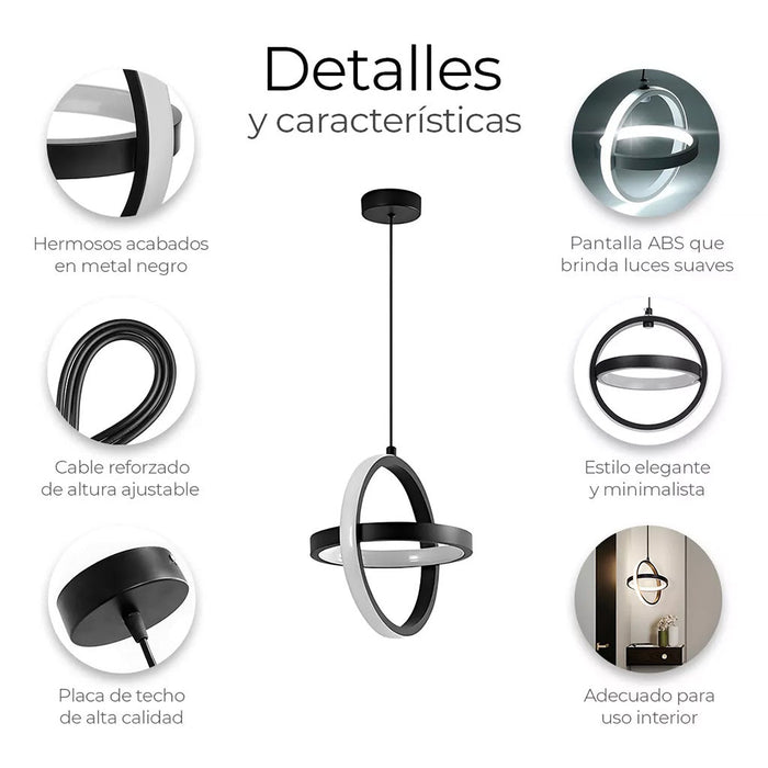 Lámpara Colgante Candil Circular Nórdica LED con 3 Atenuaciones