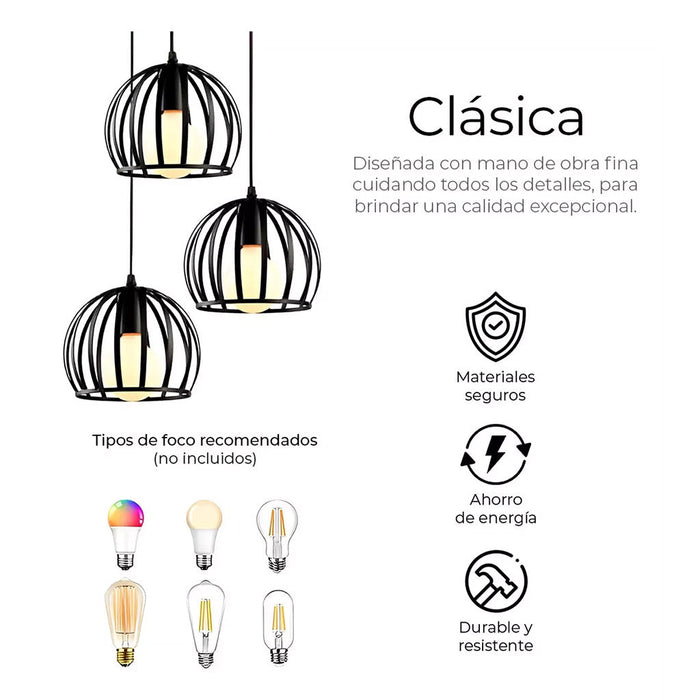 Lámpara Colgante de Techo Vintage 3 Cabezas