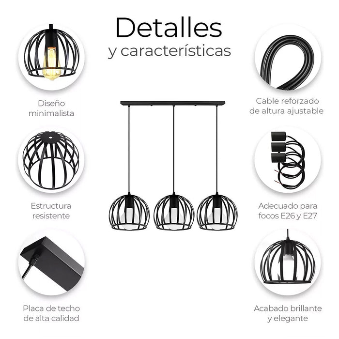 Lámpara Colgante de Techo Vintage 3 Cabezas