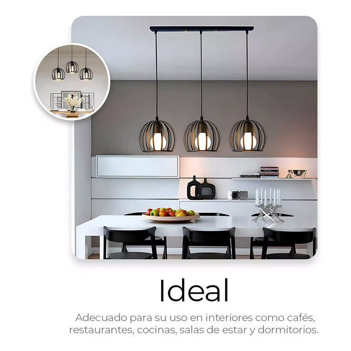 Lámpara Colgante de Techo Vintage 3 Cabezas