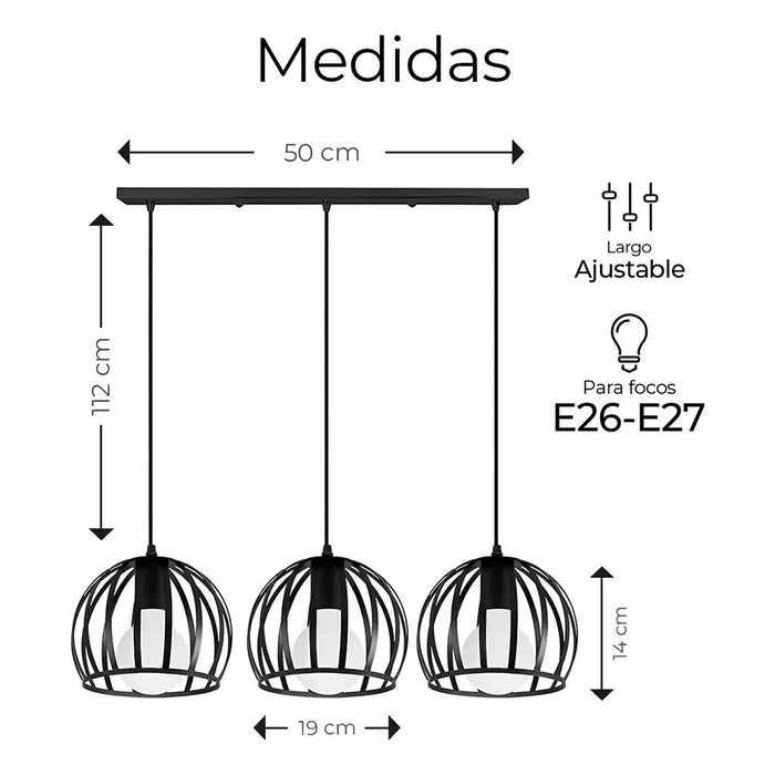 Lámpara Colgante de Techo Vintage 3 Cabezas