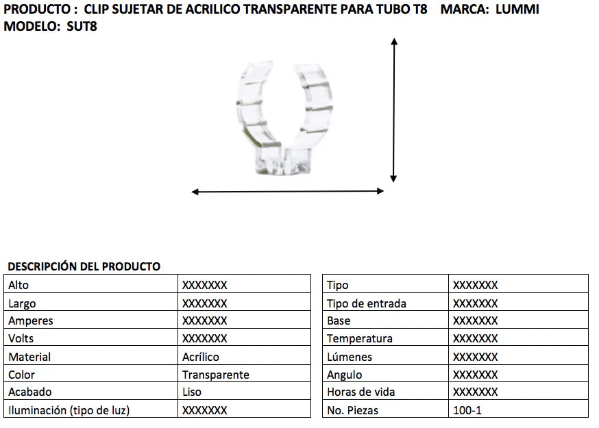 Clip sujetador para tubo T8 de acrílico (SUT8)