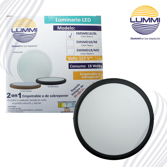 Luminaria LED circular 18W empotrar o sobreponer CCT 3 tonos