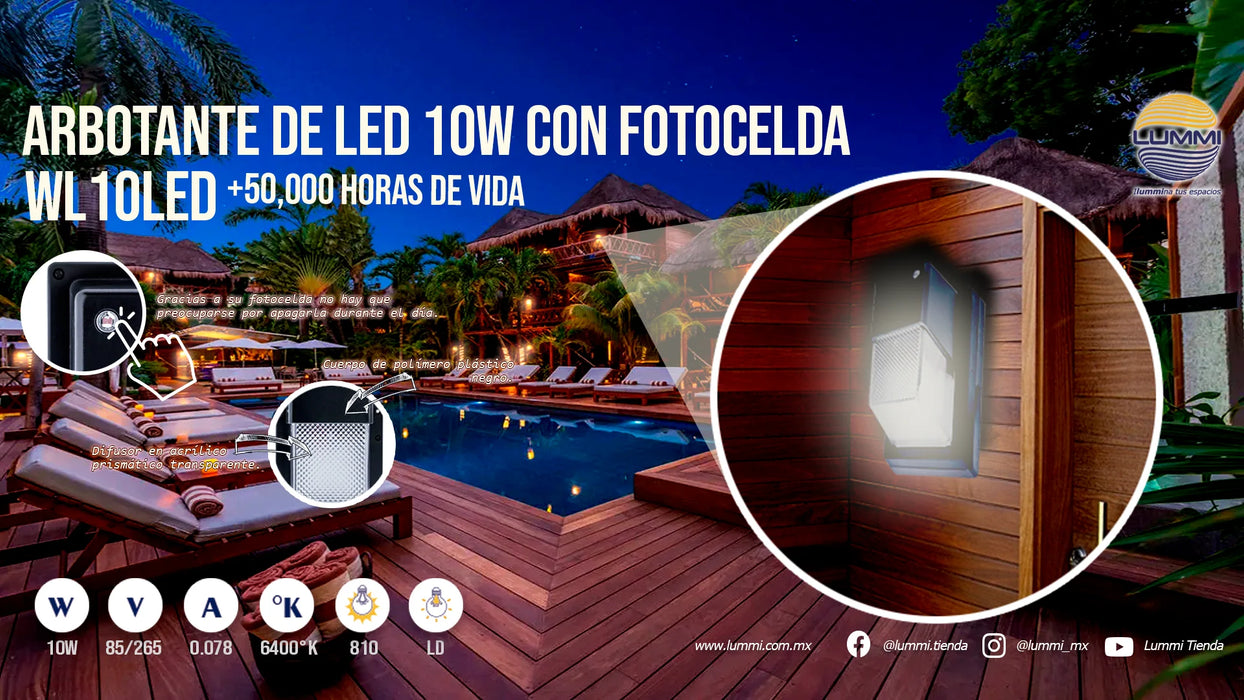 Arbotante de LED 10W con fotocelda (WL10LED)