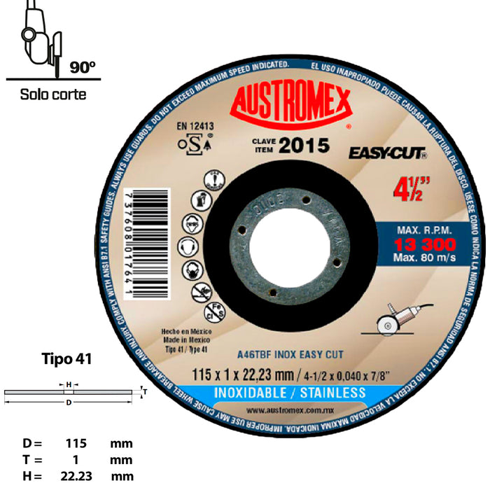 Disco de Corte para Aceros Austromex Easy-Cut 2015